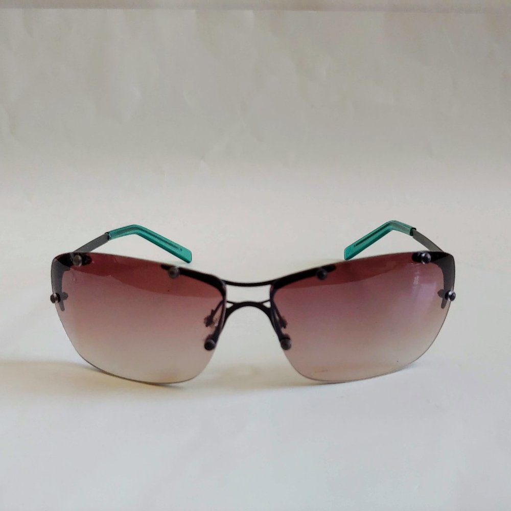 NWT Vintage 90' Mid-Rectangle Rimless Fashion Sunglasses (M.Black/Crystal Green)